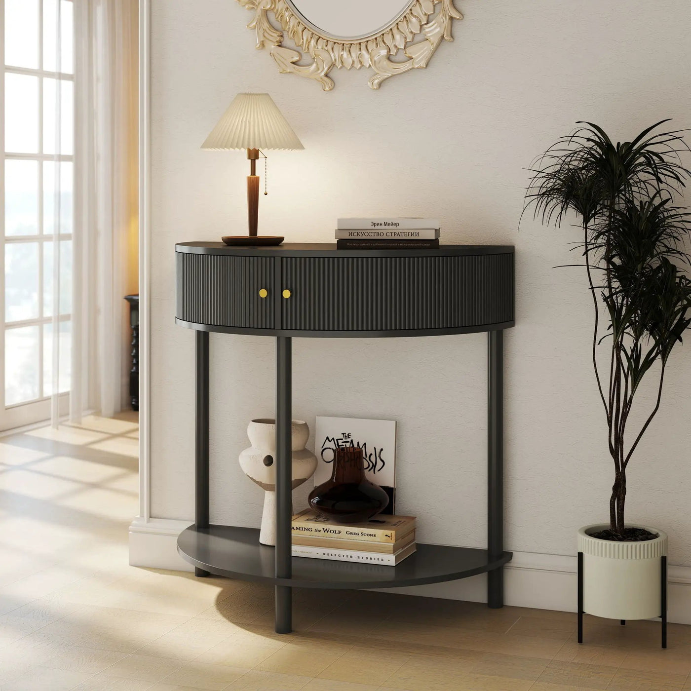 Demi Lune Console Table With 2 Storage Drawers by HouseOfZazla