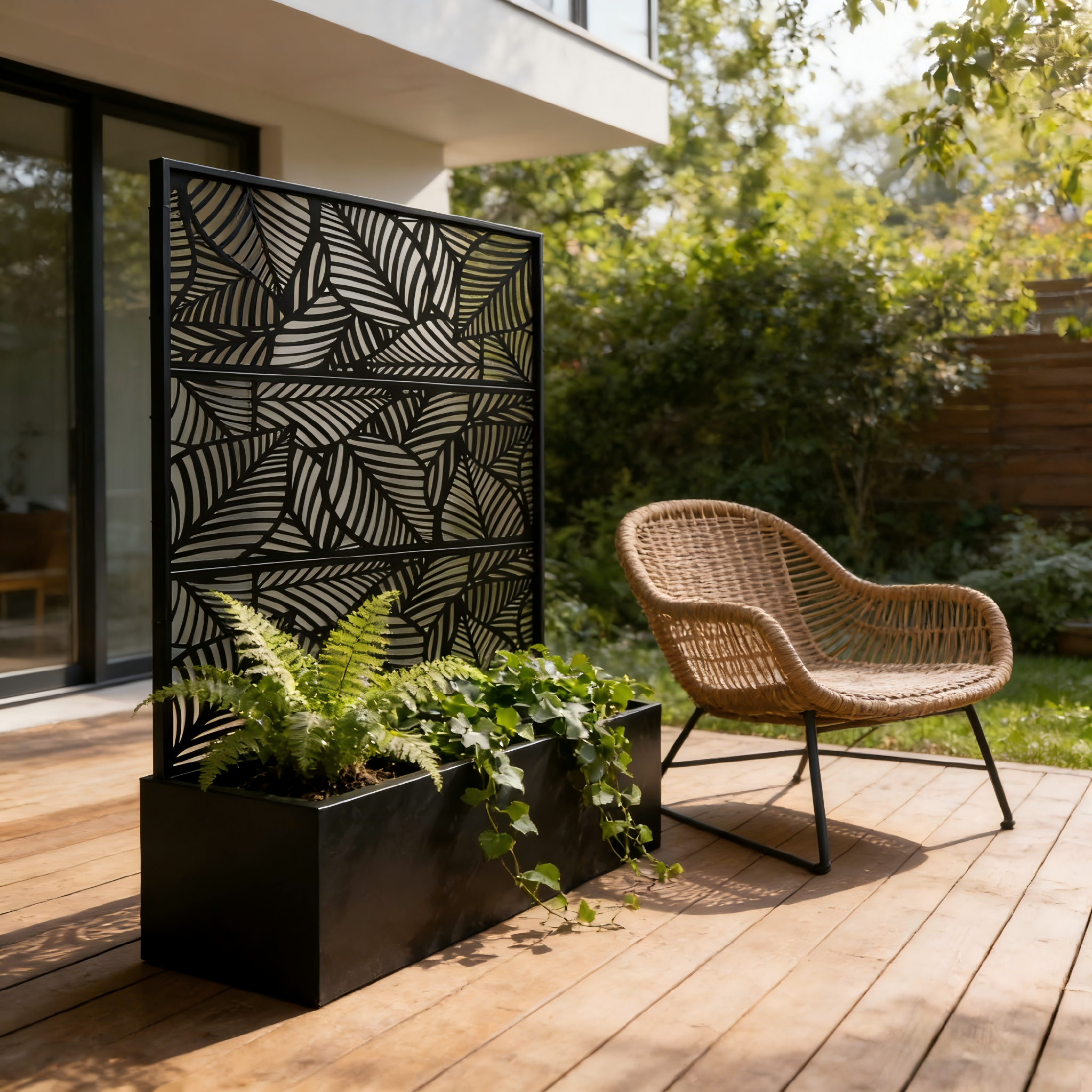 70.87" H × 46.06" W Leaf Pattern Privacy Screen with Planter Box by HouseOfZazla
