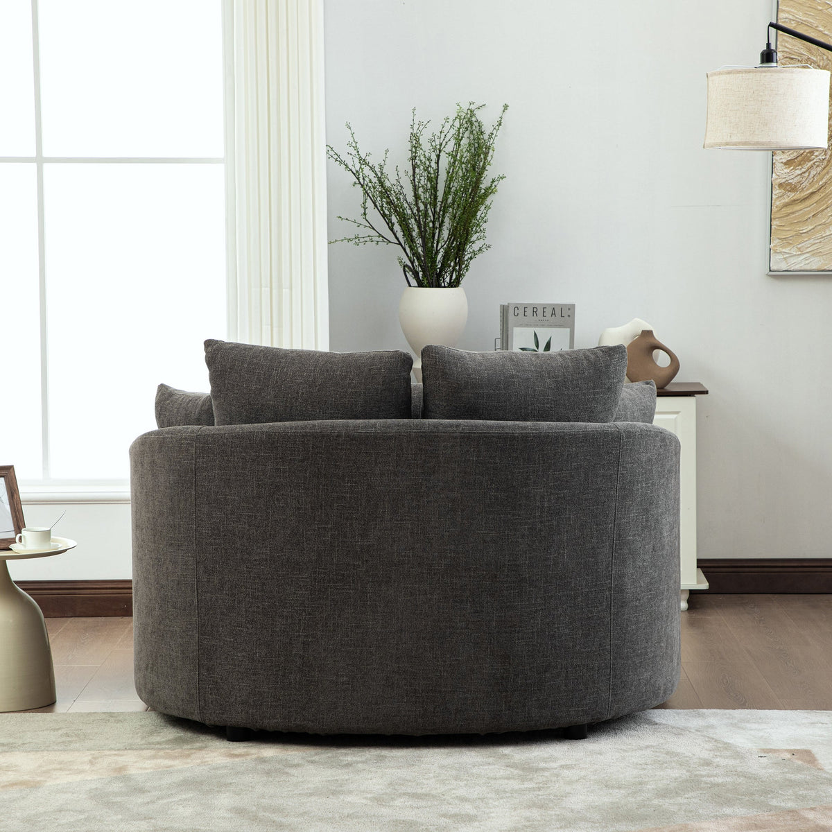 56.3'' Wide Upholstered Round Accent Cuddle Chaise with Cozy Chenille - Default Title, photo 4 of 8