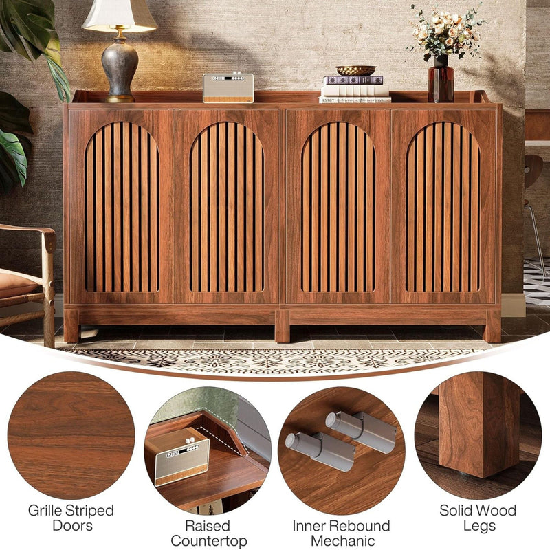 Sideboard Buffet Cabinet With 4 Doors & Shelves, Credenza Table For Dining Room - Brown by HouseOfZazla