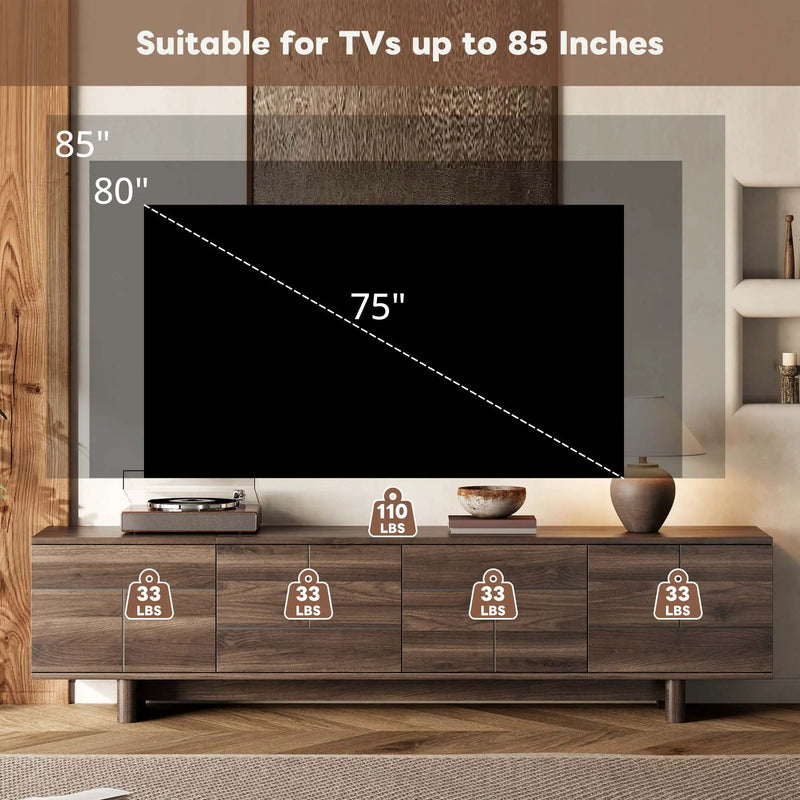 TV Stand For TVs Up To 85", Entertainment Center, Cable Management, Push Openers, Soft Closing Hinges & Adjustable Shelves - Dark Brown by HouseOfZazla