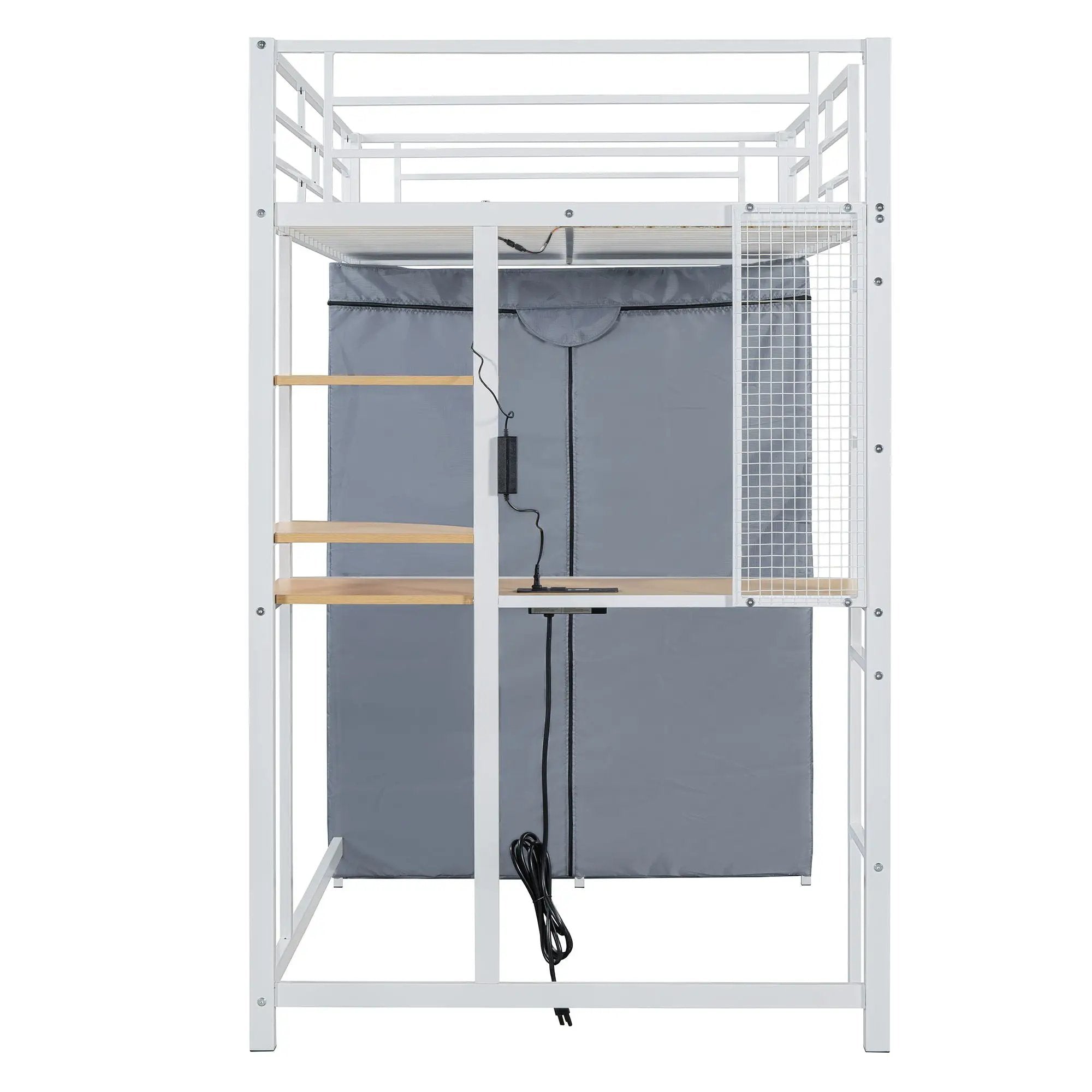 Loft Bed With Desk, Shelves, Power Outlet, LED Light And Wardrobe by HouseOfZazla