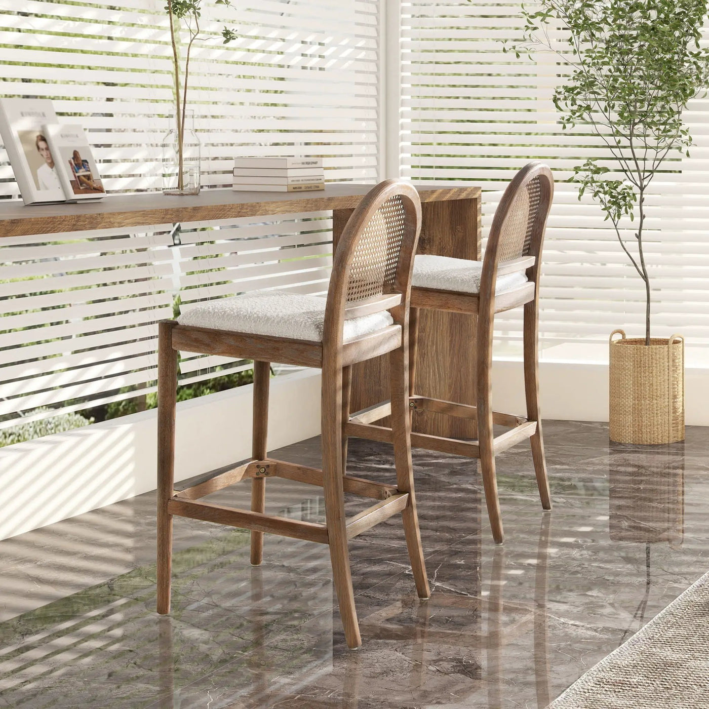 Panama - Curved Back Cane Bar Stool (Set of 2) by HouseOfZazla