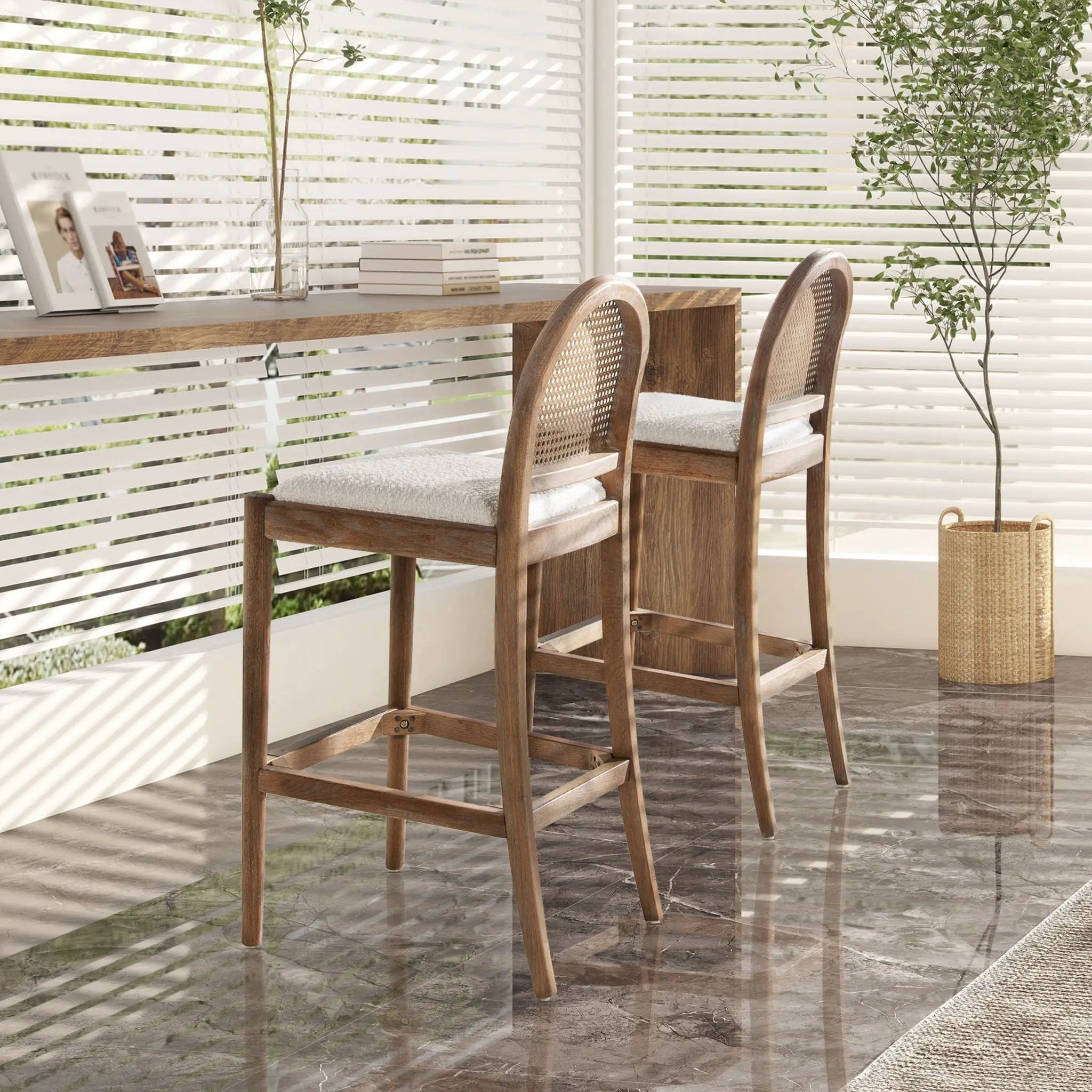 Panama - Curved Back Cane Bar Stool (Set of 2) by HouseOfZazla