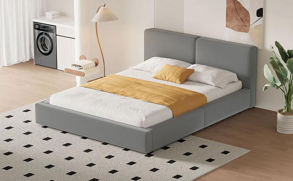 Upholstered Platform Bed, Grounded Bed With Solid Frame by HouseOfZazla