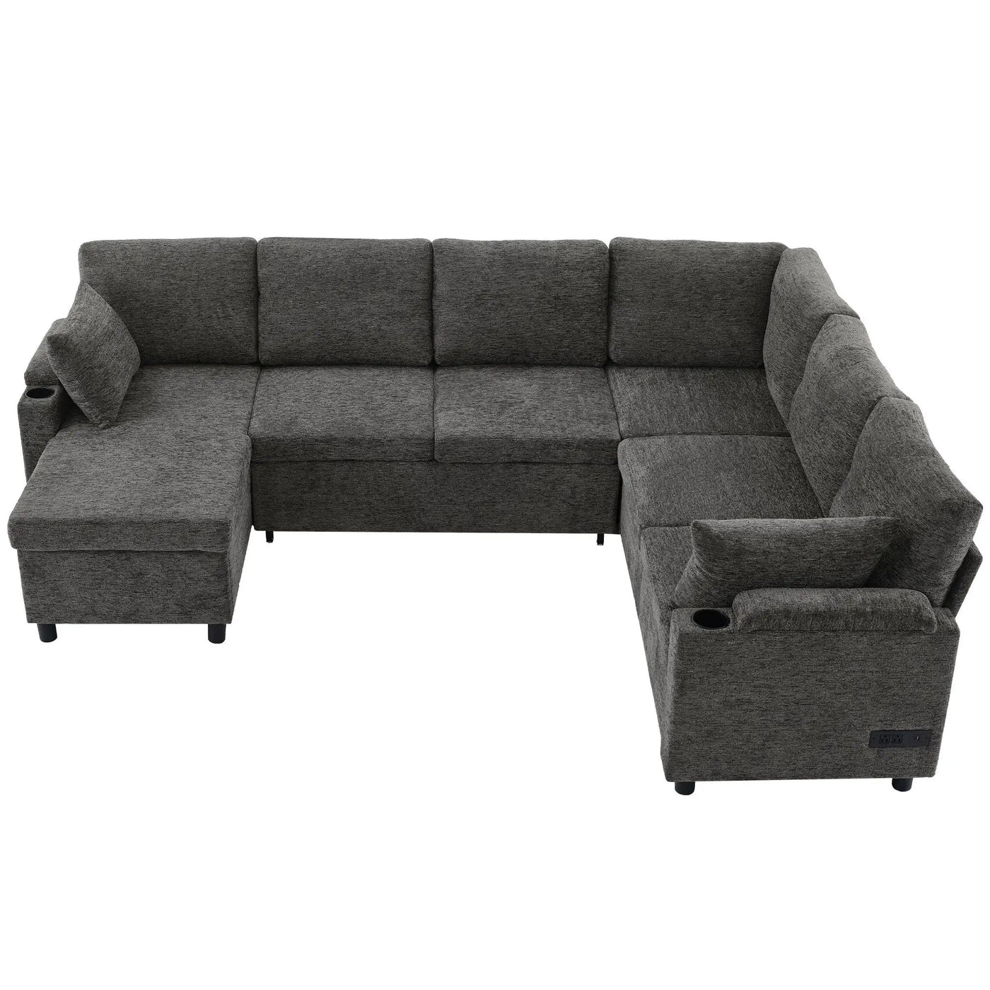 U-Shaped Sectional Sleeper Sofa With Ample Storage Space, 2 Cup Holders And Charging Ports For Living Room by HouseOfZazla