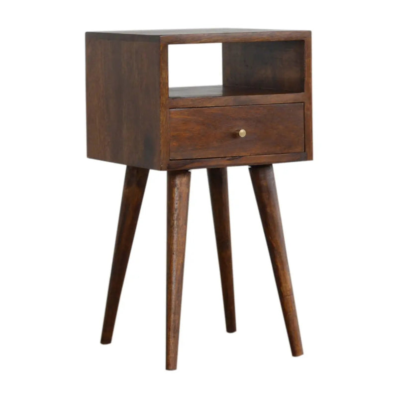 Solid Wood Mini Nightstand, 1-Drawer, 1 Open Slot, Chestnut by HouseOfZazla