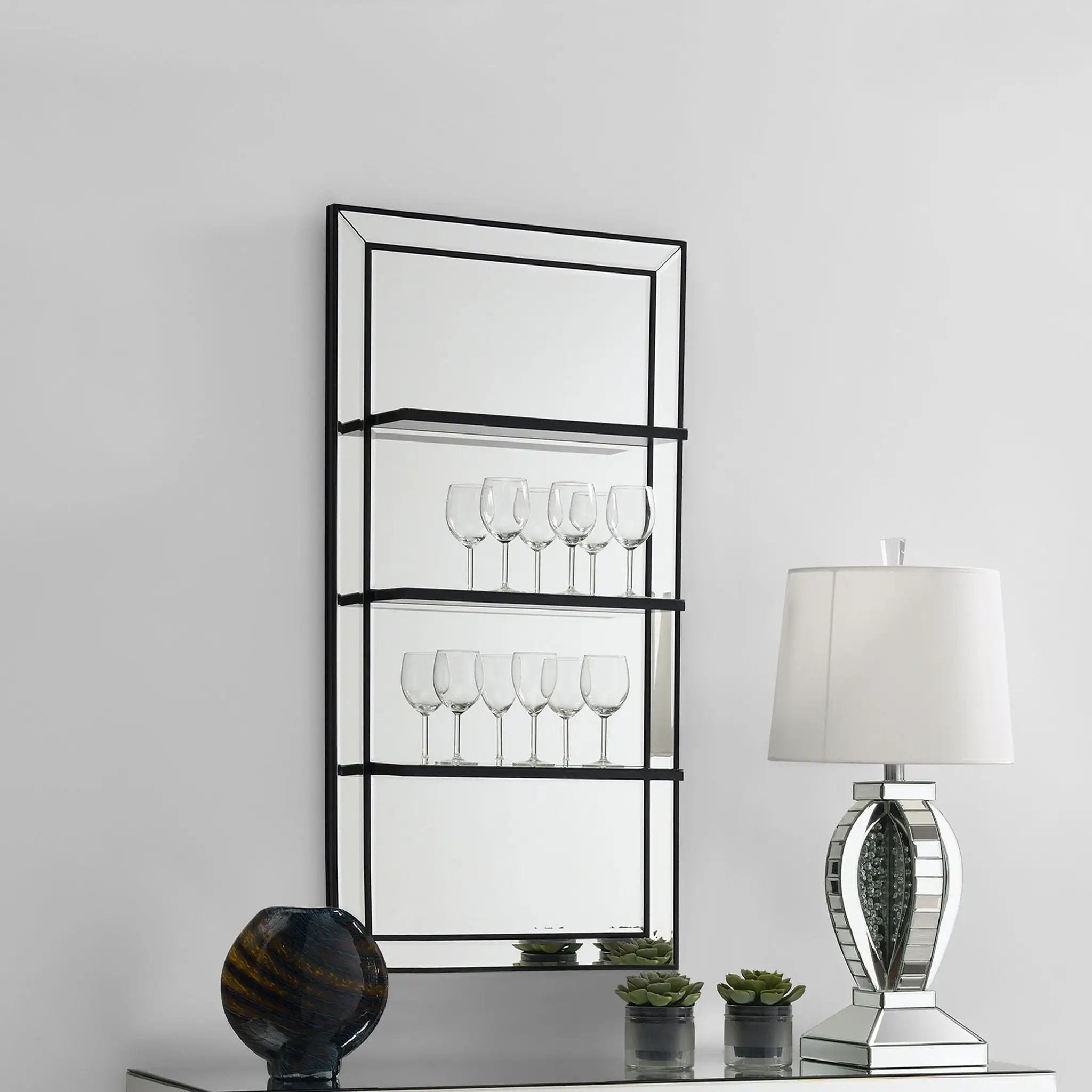 Oriel 24 x 47 Inch Rectangular 3-Shelf Wall Mirror Silver by Unique Piece Furniture