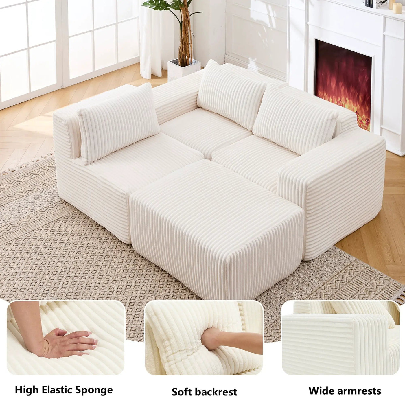 L - Shape Modern Minimalist Modular Sectional Sofa, Upholstered Cloud Couch With Deep Seats by Unique Piece Furniture