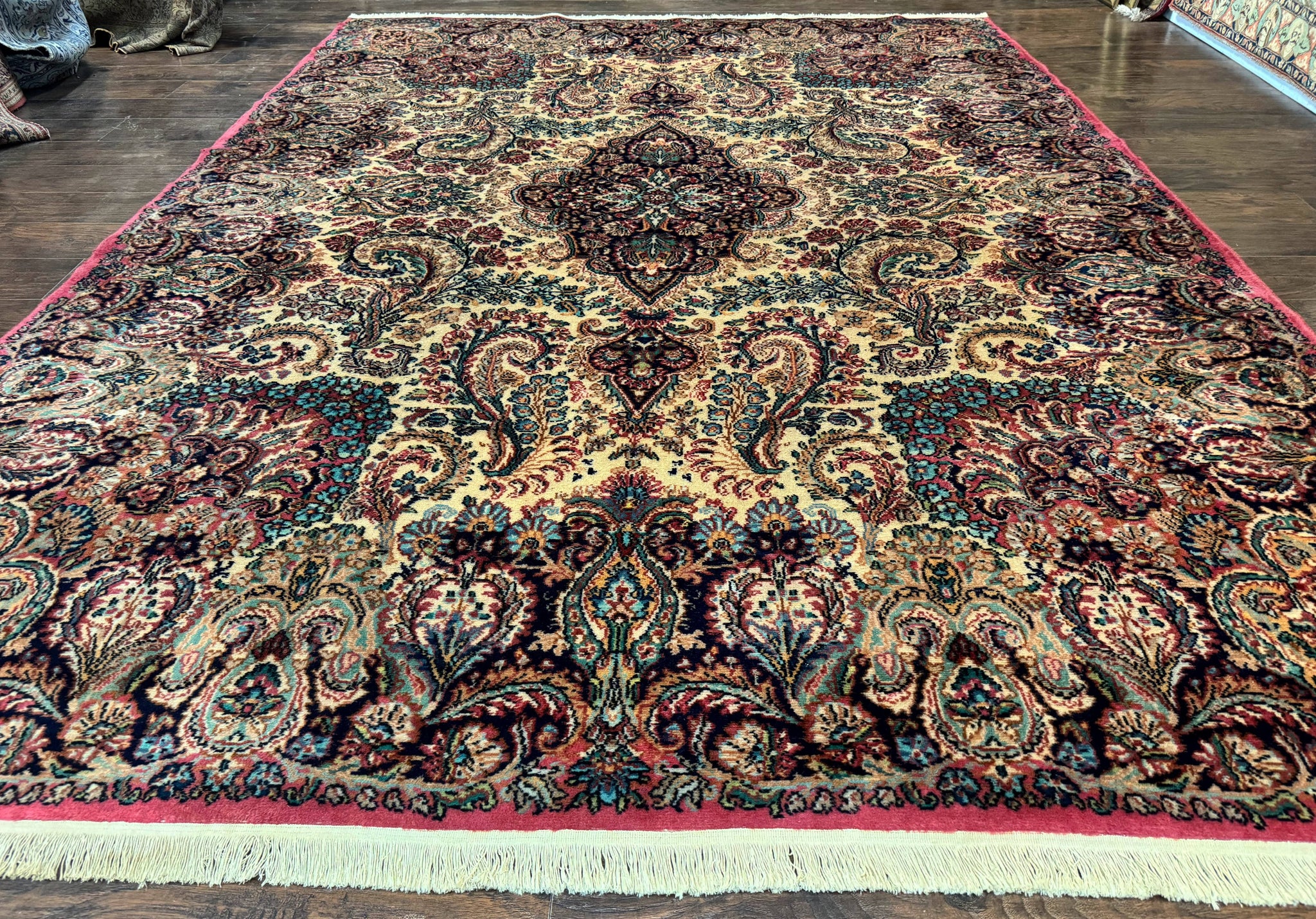 Antique Karastan Kirman Rug 8.8 x 12, Imperial Karastan #1427, Ivory Kirman by Jewel Rugs