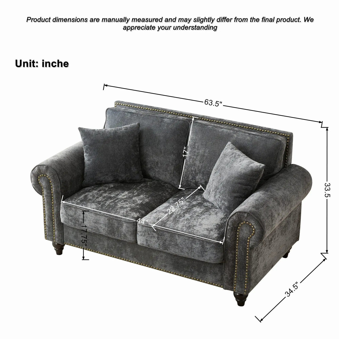 2 Seater Sofa With Rolled Arms, Tufted Upholstered Couch by HouseOfZazla