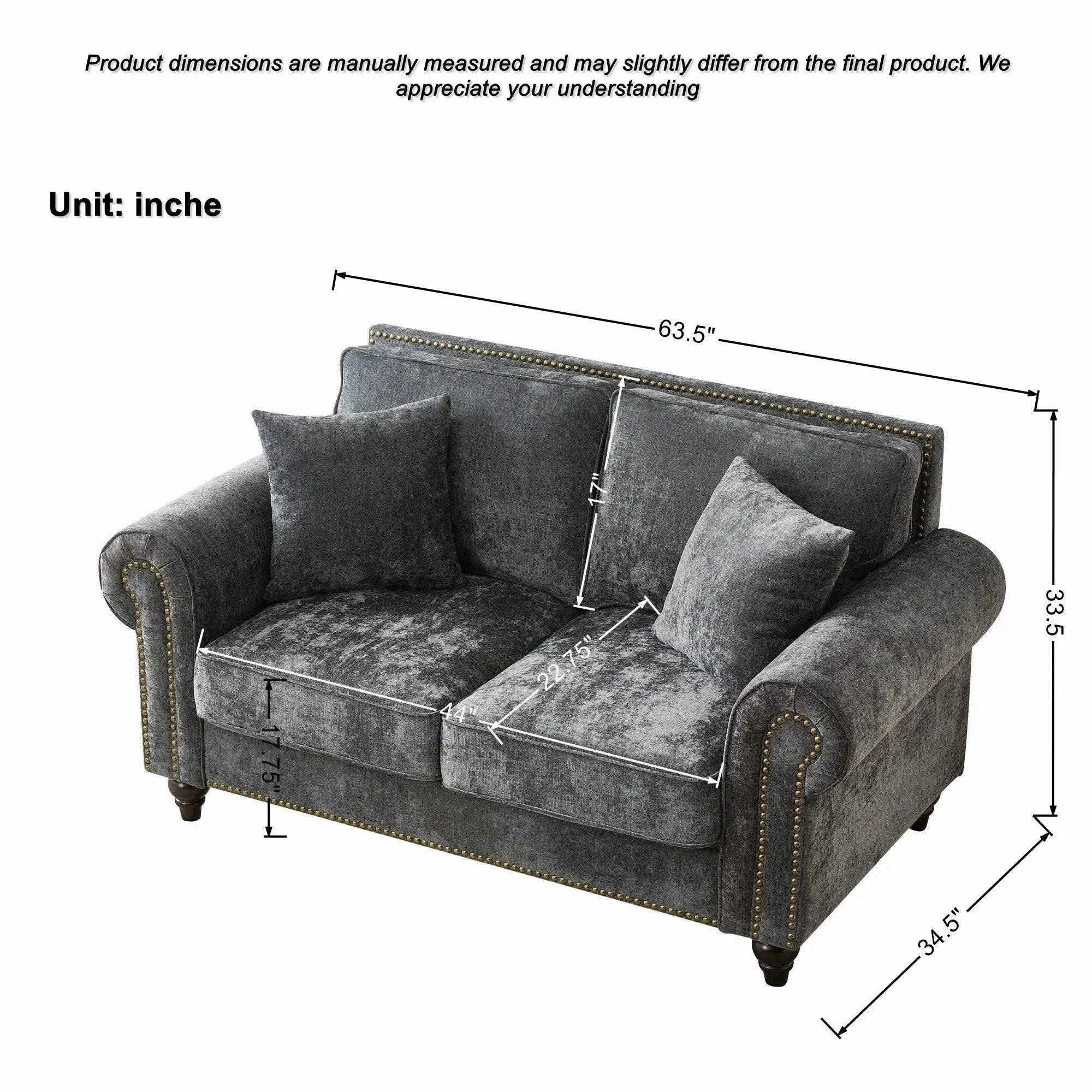2 Seater Sofa With Rolled Arms, Tufted Upholstered Couch by HouseOfZazla