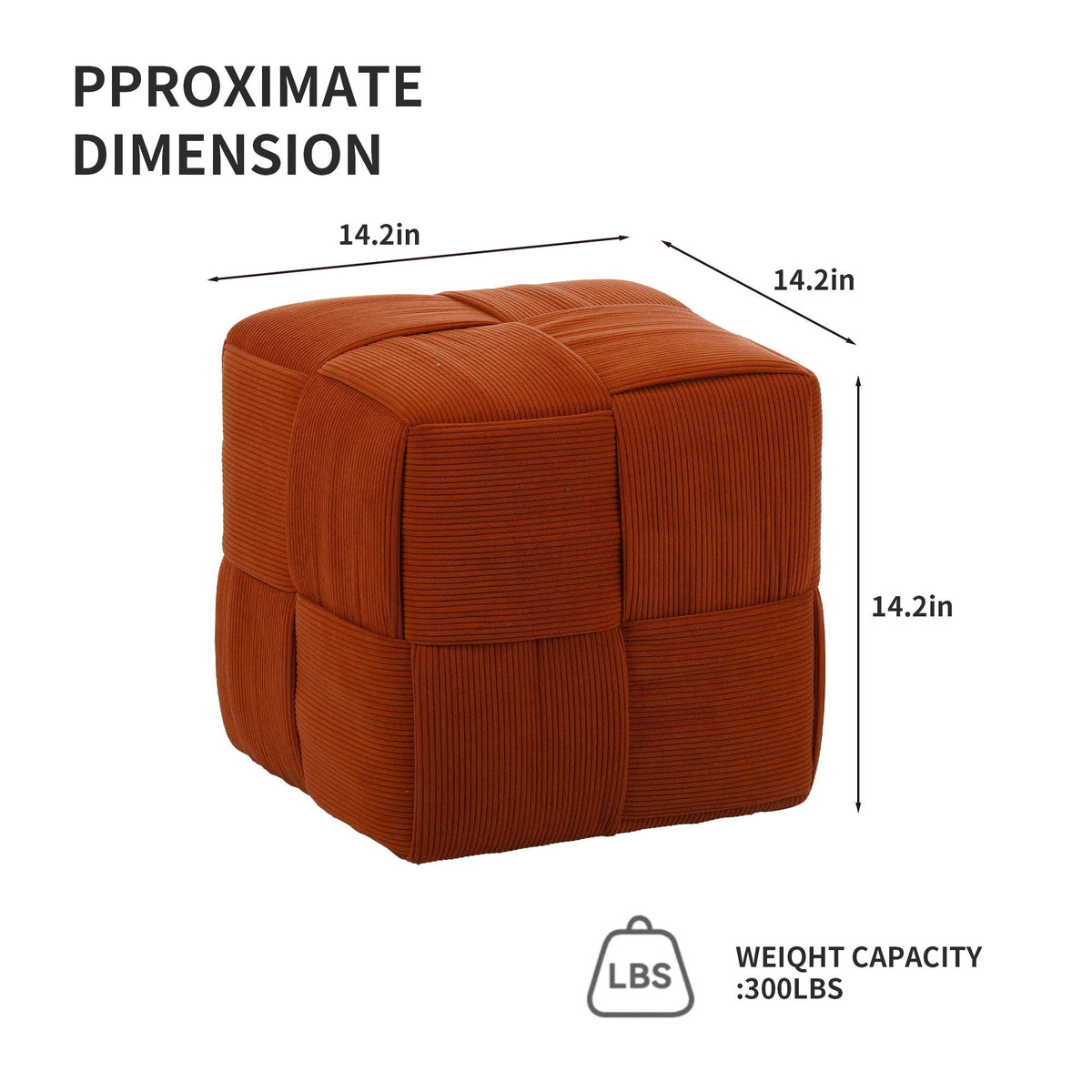 Square Ottoman Foot Rest with Woven Corduroy Design - Fabric, photo 6 of 12