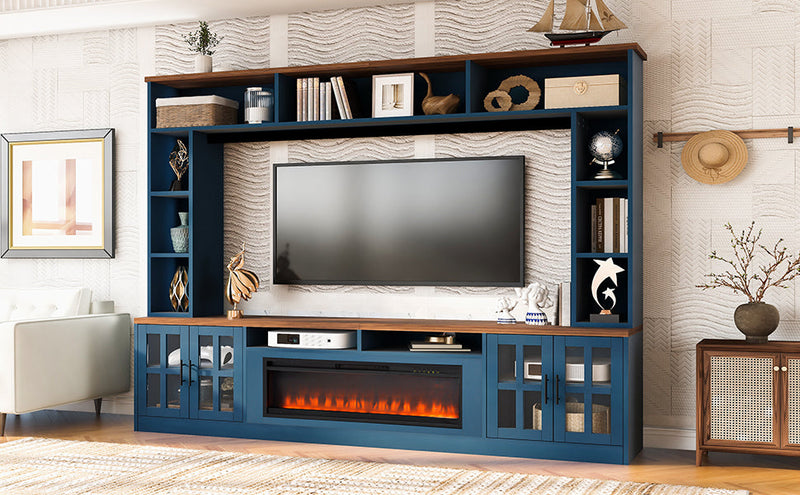 Wall Unit Entertainment Center with Electric Fireplace - Modern White, photo 5 of 10
