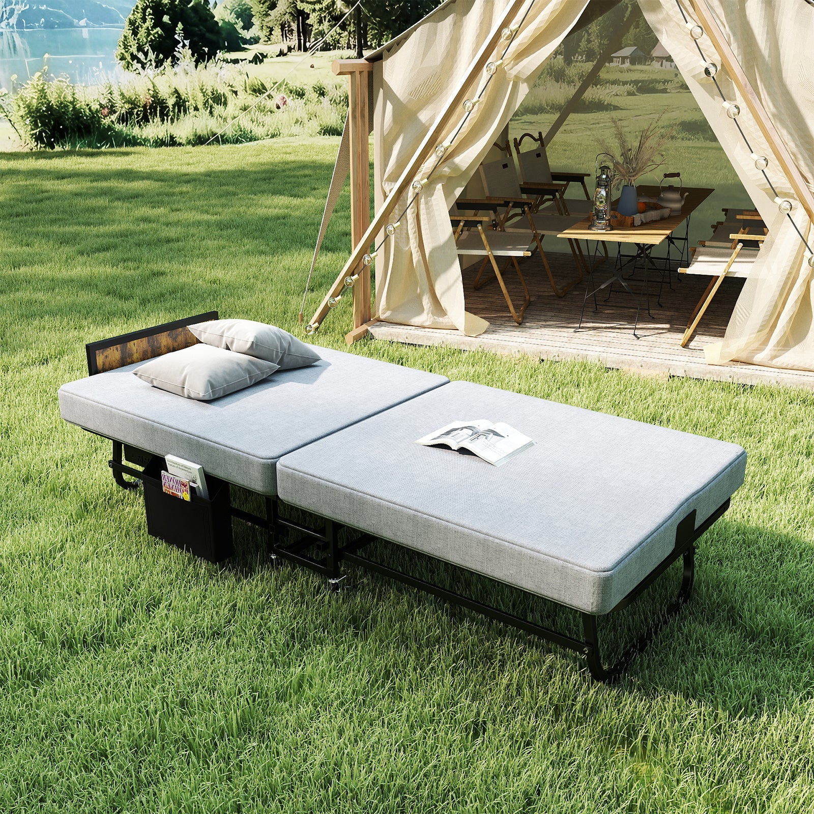 78"×31" Folding Bed with Headboard & USB Charging Station by HouseOfZazla