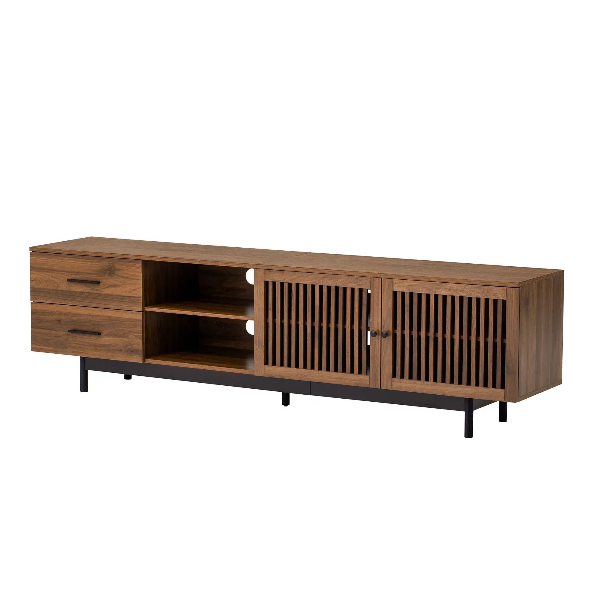78" TV Stand For TVs Up To 85" Entertainment Center With Deep Drawers & Cable Management, Soft Closing Hinges - Walnut by HouseOfZazla