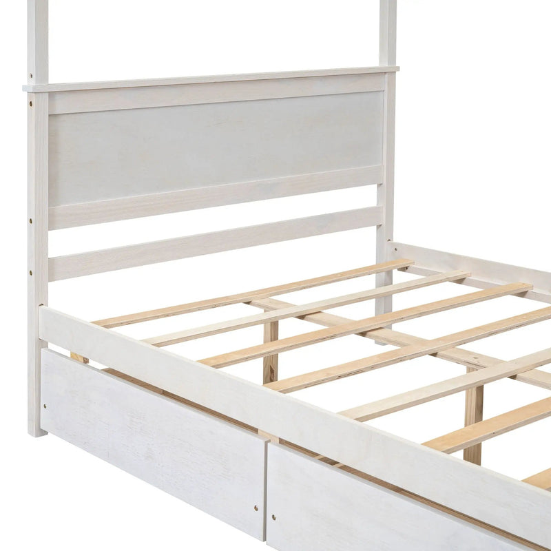 Canopy Platform Bed With Drawers, Support Slats, No Box Spring Needed by HouseOfZazla