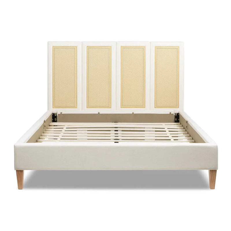 Toscana Queen Upholstered Cane Back Platform Bed by HouseOfZazla