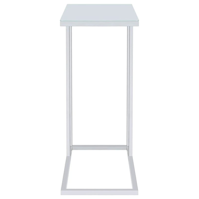 Stella White Glass Top C-Shaped Sofa Side Table Chrome by Unique Piece Furniture