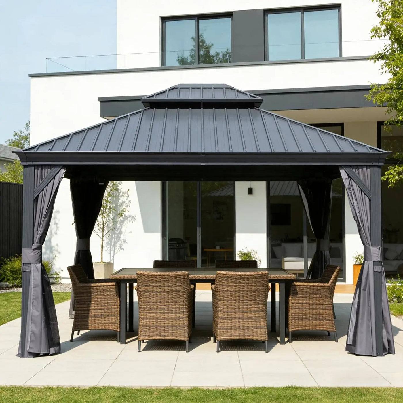 13x15FT Outdoor Hardtop Gazebo with Galvanized Steel Double Roof by HouseOfZazla