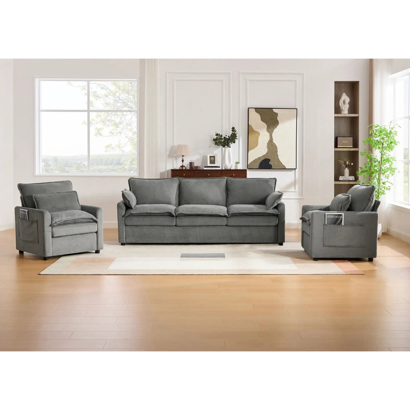 Modern Sofa Set With Double Layer Cushion And Side Storage Pockets by HouseOfZazla