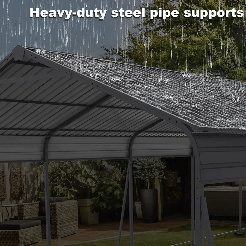 Metal Carport 13 X 26.5 Ft Heavy Duty With Galvanized Steel Roof Metal Garage Canopy With Galvanized Steel Roof & Frame Car Tent Outdoor Storage Shed For Car Boats And Truck - Gray by HouseOfZazla