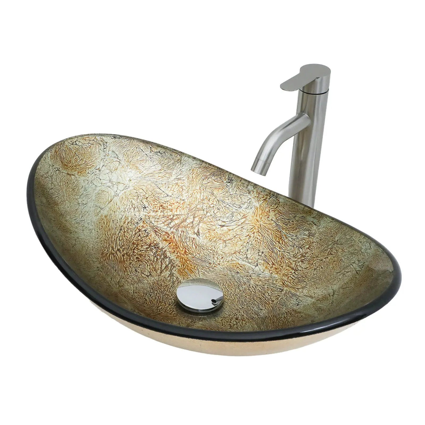 Tempered Glass Vessel Sink With Boat Shape Pop-Up Drain by HouseOfZazla