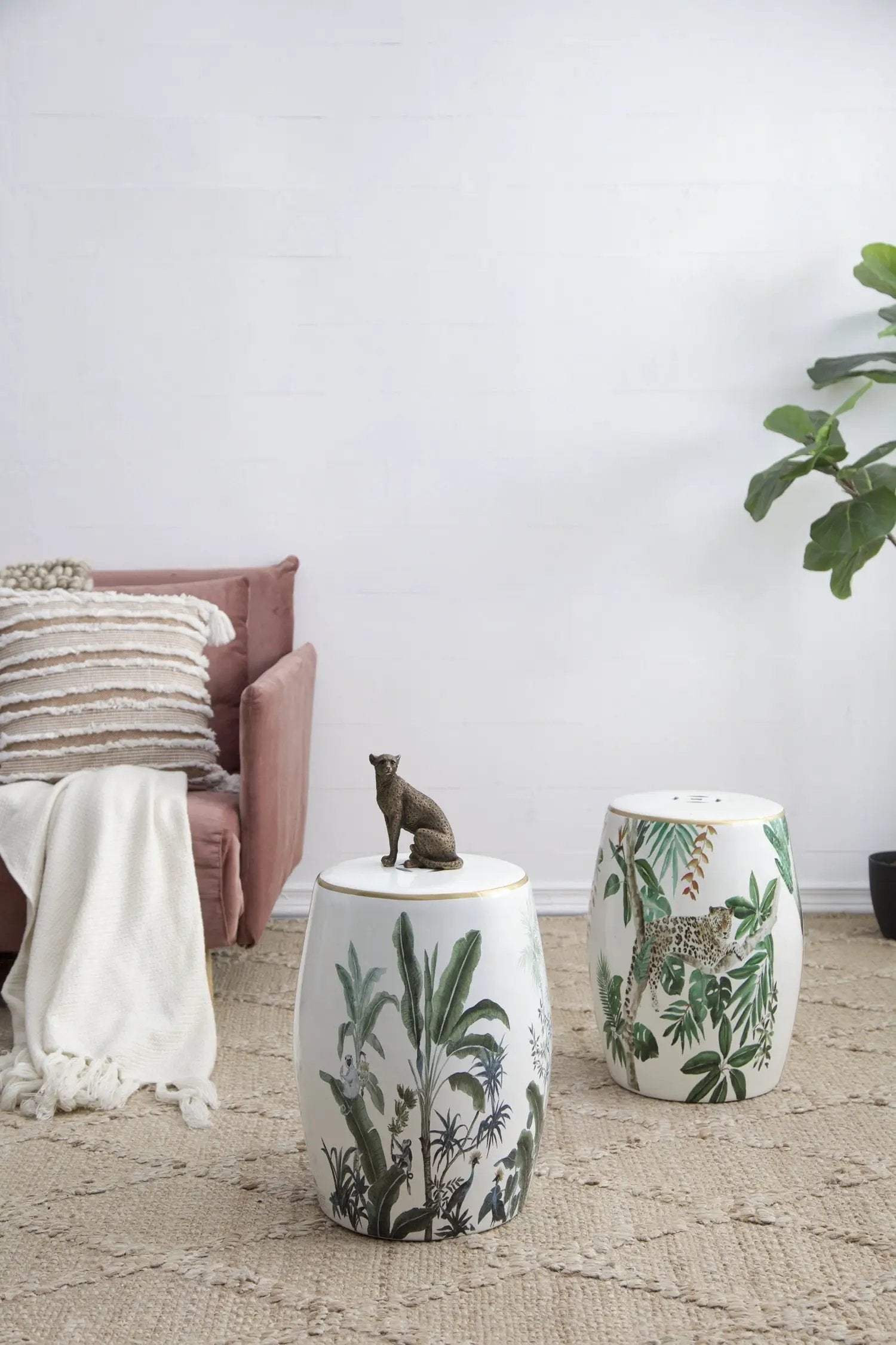 13x13x18 Ceramics Garden Stool Jungle-Themed Accent Side Table by HouseOfZazla