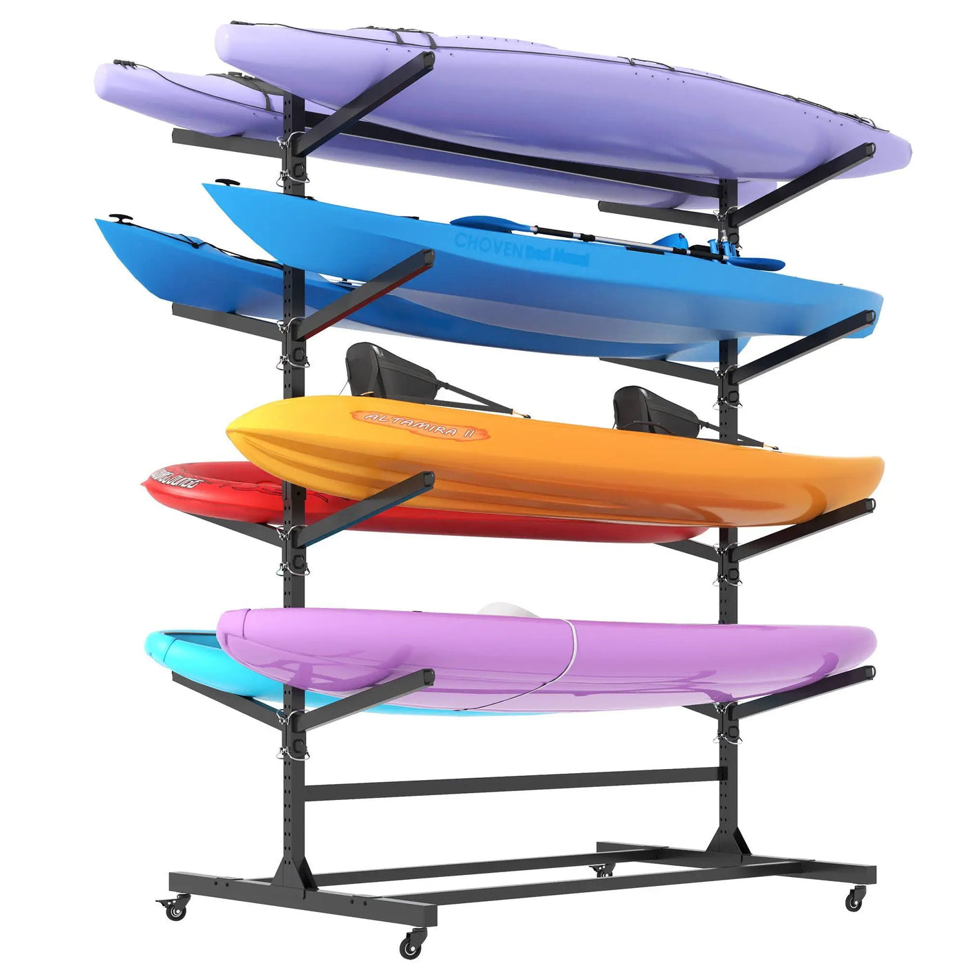 Freestanding Kayak Storage Rack With Lockable Wheels For Kayak, Canoe, Sup & Surfboard by HouseOfZazla