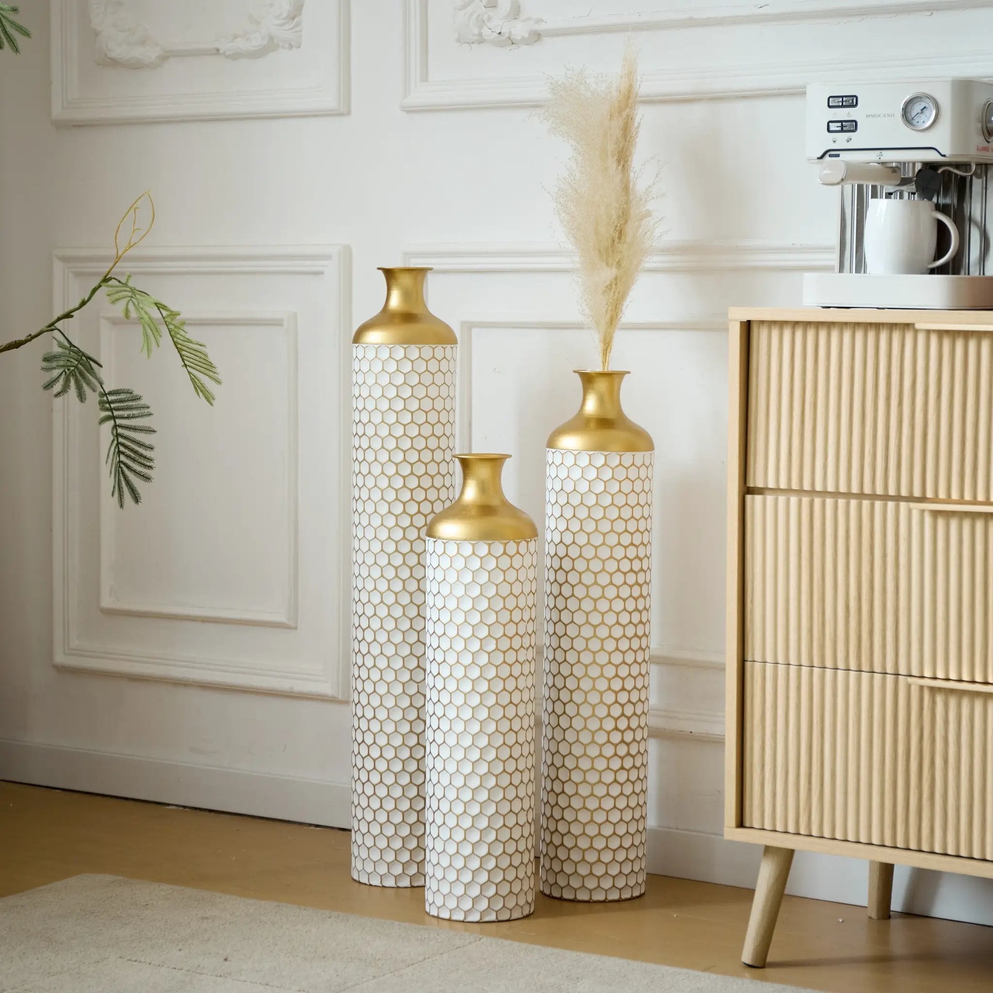 3-Piece Modern Metal Vase Set - White & Gold by HouseOfZazla