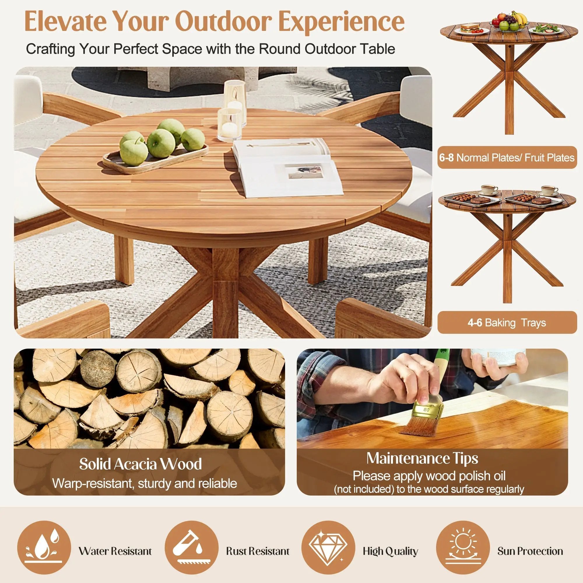 5-Piece Outdoor Acacia Wood Round Dining Set by HouseOfZazla