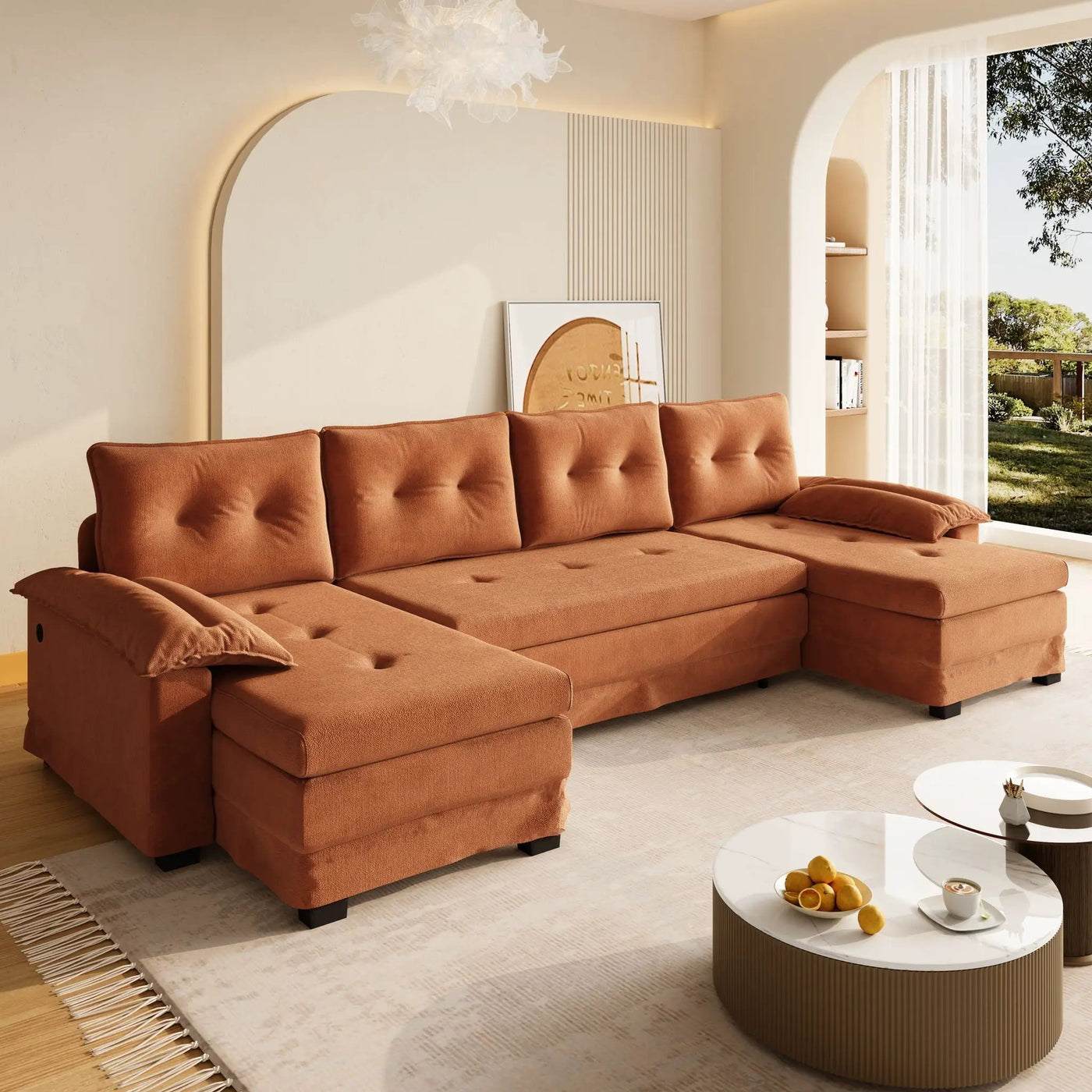 U-Shaped Sleeper Sofa With Pull Out Bed, Removable Armrests & USB Ports For Living Room by HouseOfZazla