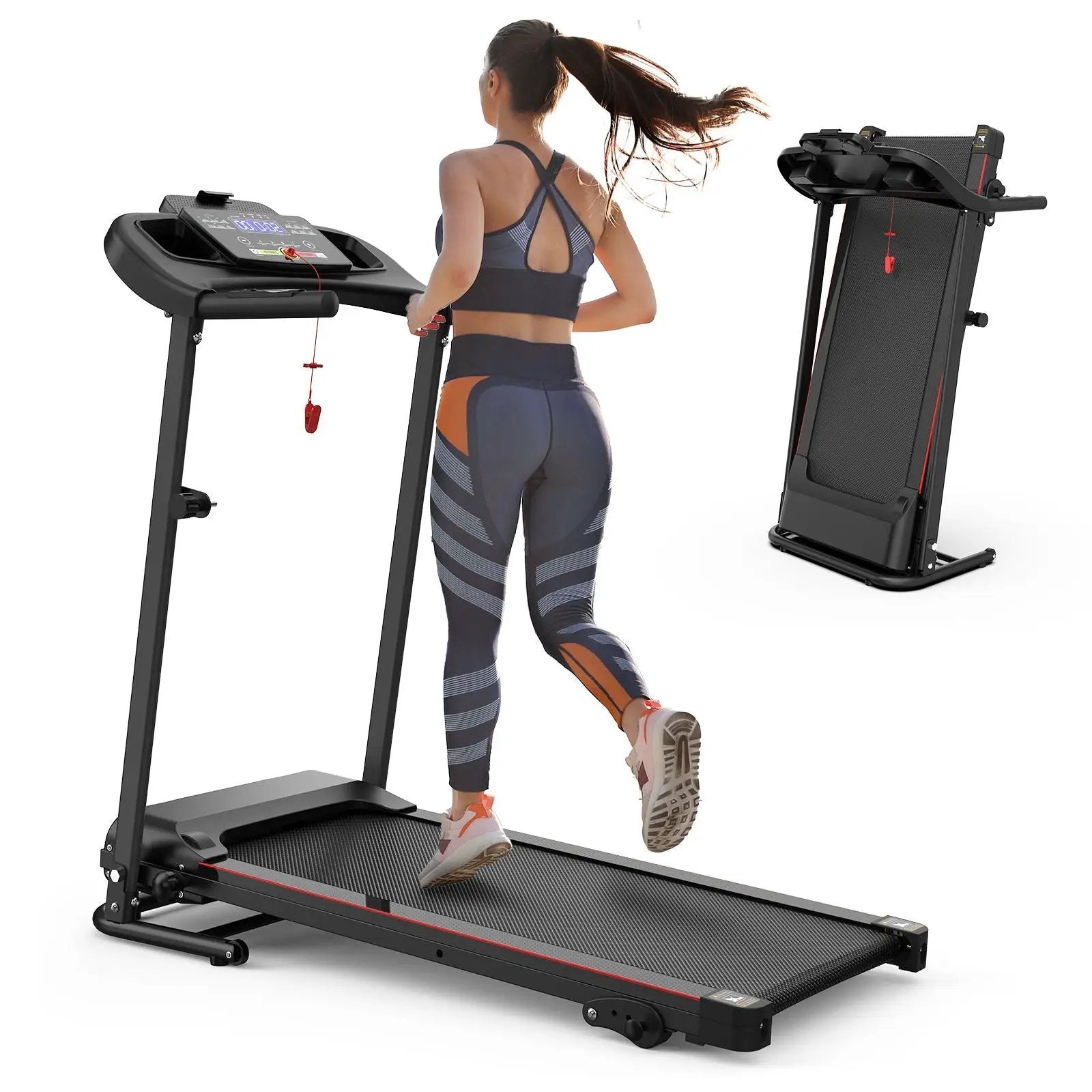 Foldable Electric Treadmill With 2.5Hp Motor, 12Km / H Speed, 3 Incline Levelstooth Music, Heart Rate Sensor, Spacious Running Belt For Indoor - Black by HouseOfZazla