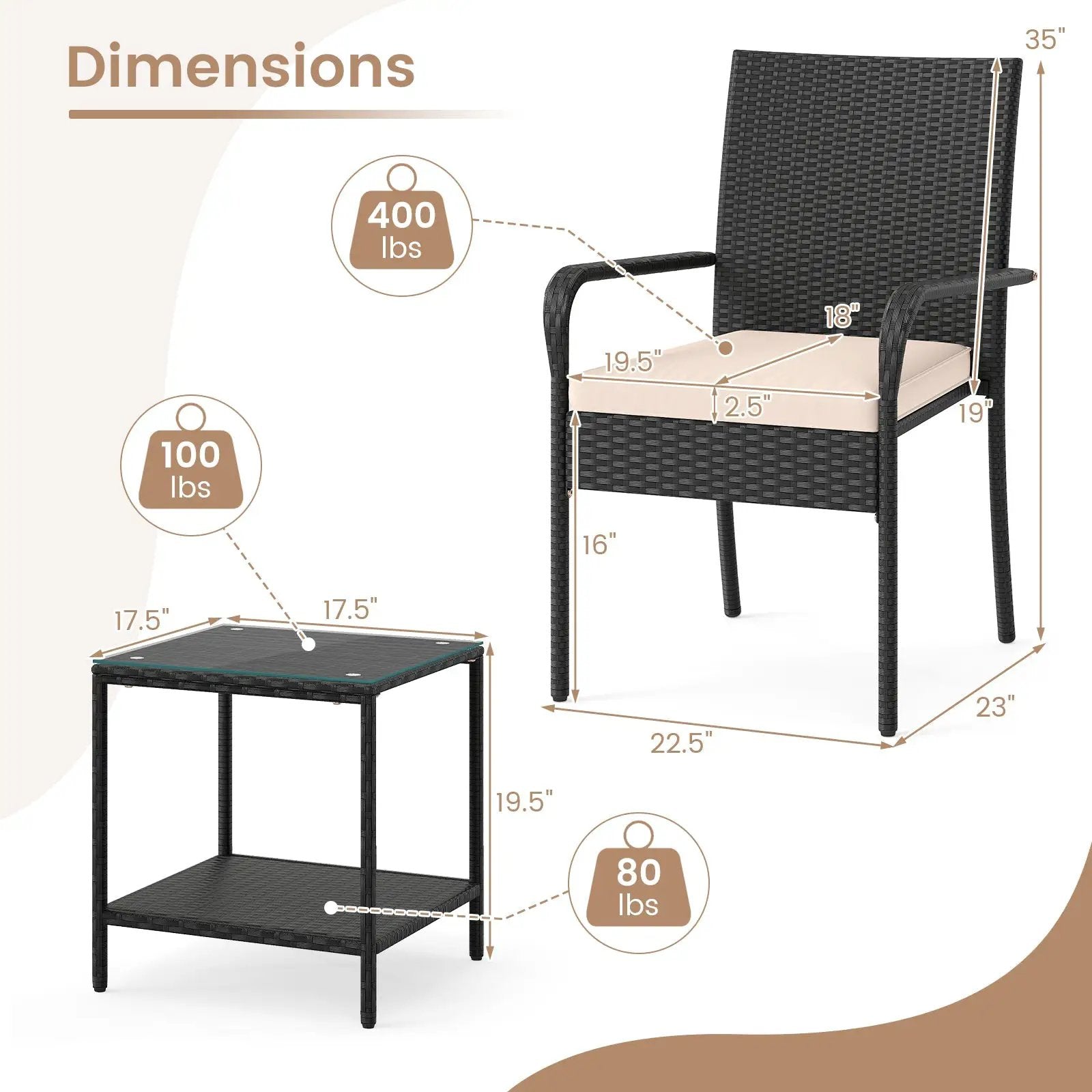 3 Piece Patio Furniture Set with Seat Cushions and Tempered Glass Tabletop by DirectDeals