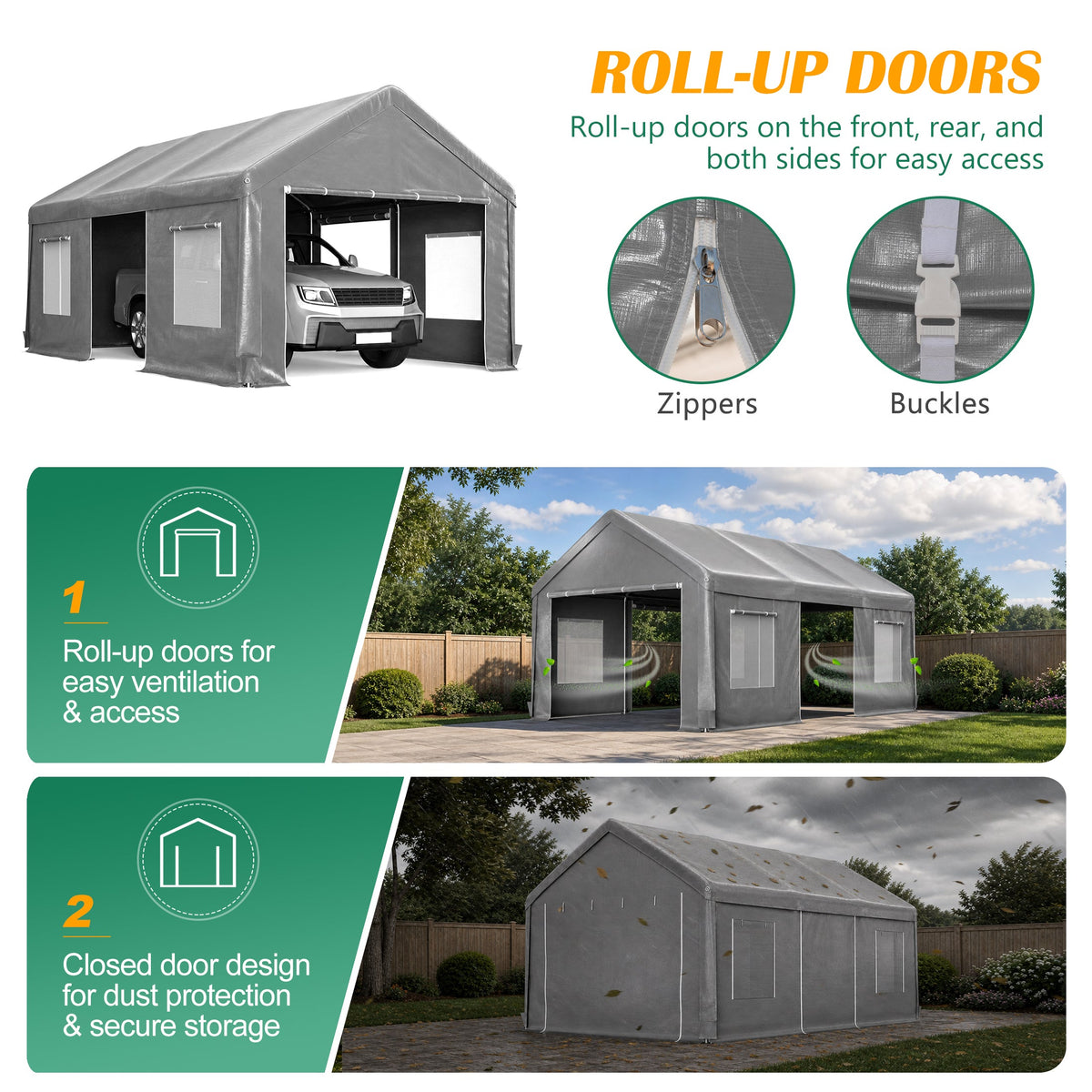 12x20 FT Heavy Duty Carport Canopy with Galvanized Steel Frame - White, photo 10 of 10