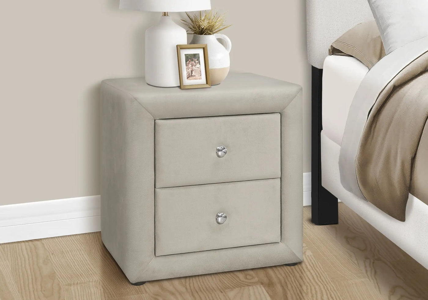 Nightstand With Storage Drawer, Upholstered, Transitional by HouseOfZazla