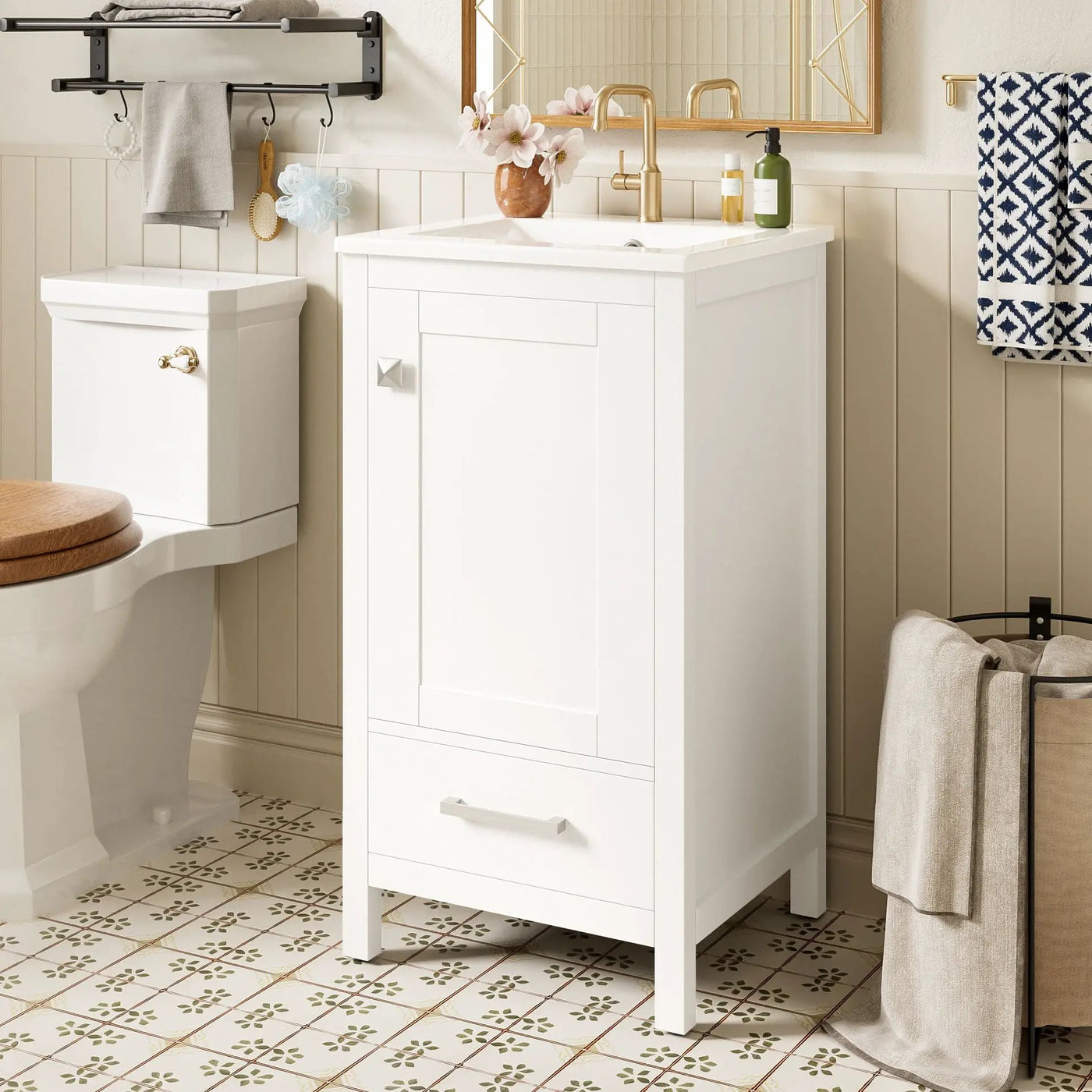 Bathroom Vanity With Ceramic Sink, Soft Close Drawers, Door Organizer, Divider Drawer, Adjustable Foot Pads by Unique Piece Furniture