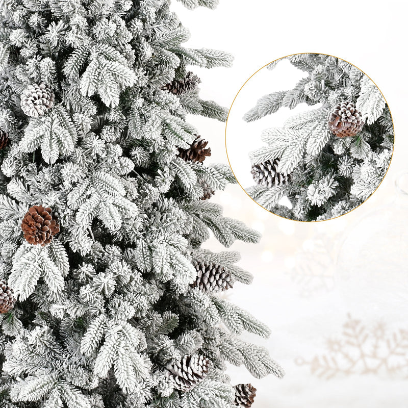 9 Ft Flocked PE/PVC Christmas Tree with Real Pine Cones - Snowy Finish, photo 5 of 9