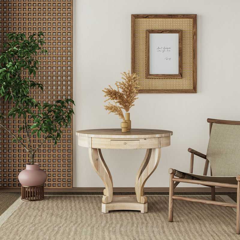Natural Wood Grain Distressed Side Table with Curved Legs, photo 3 of 9
