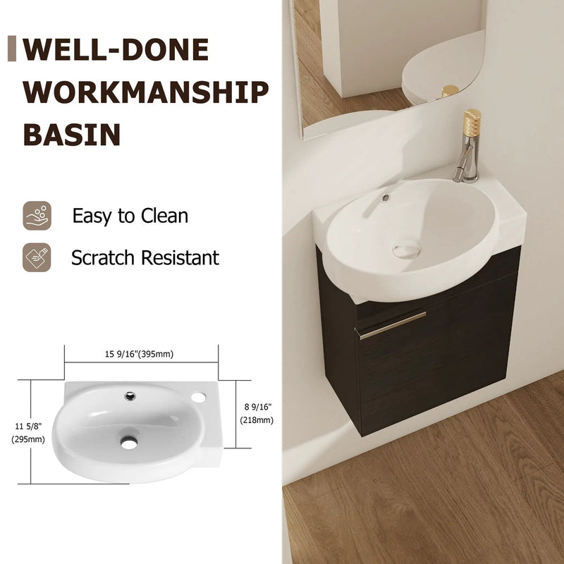 Soft Close Doors Bathroom Vanity With Sink and Storage Rack, 16 Inch by HouseOfZazla
