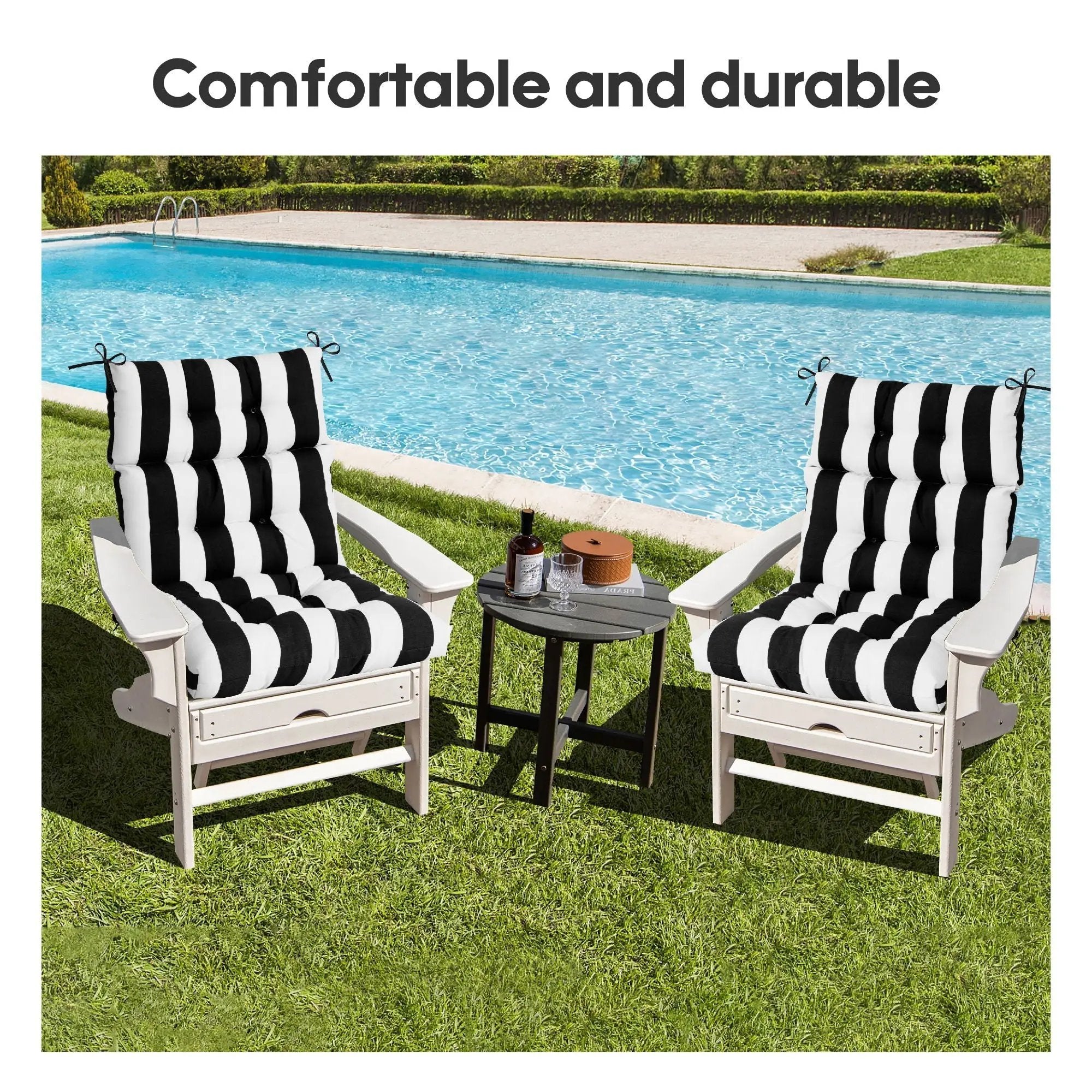 2 Piece High Back Patio Chair Cushion Set, Tufted Adirondack And Rocking Chair Cushions by HouseOfZazla