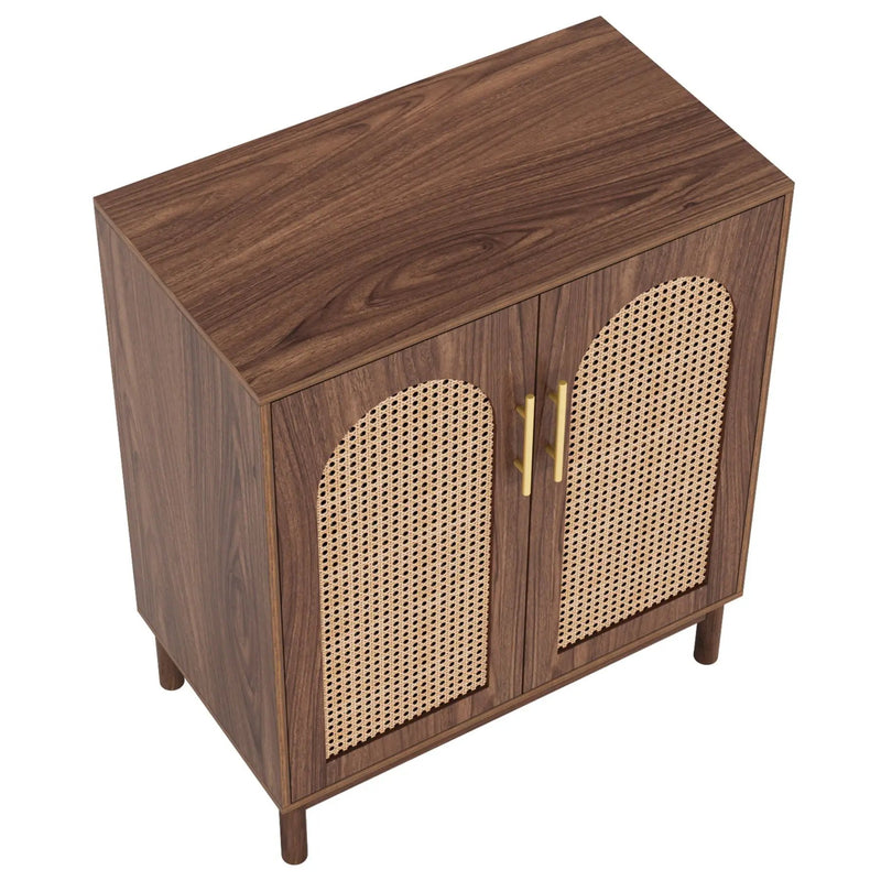 Sideboard Buffet Cabinet With Handwoven Rattan Doors (Set of 2) - Dark Brown by HouseOfZazla