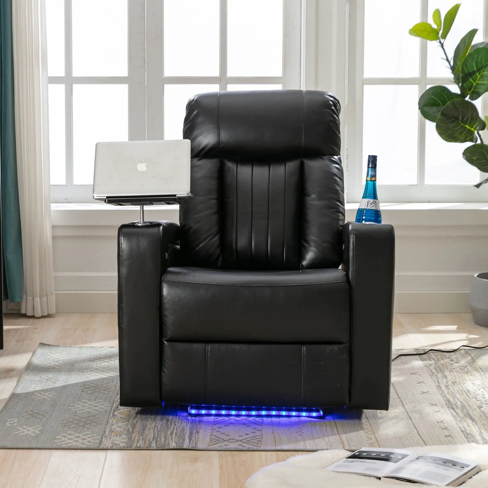 Premium Power Recliner & Storage Arms, Cupholders, Swivel Tray Table And Cell Phone Stand - Black by HouseOfZazla