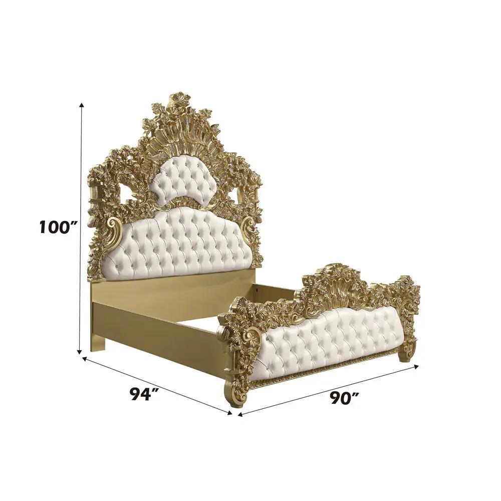 Bernadette - Eastern King Bed - White Synthetic Leather Fabric & Gold by Unique Piece Furniture