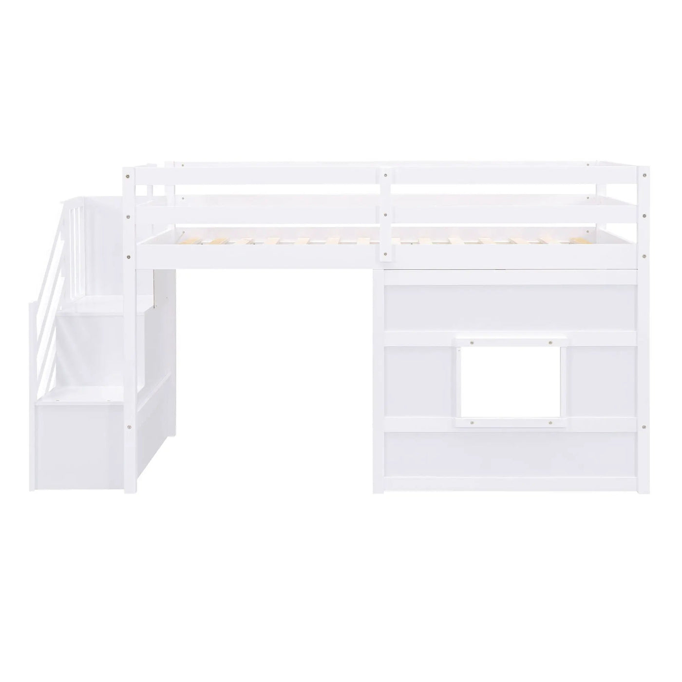 Loft Bed With Storage Staircase, Window & LED Light by HouseOfZazla