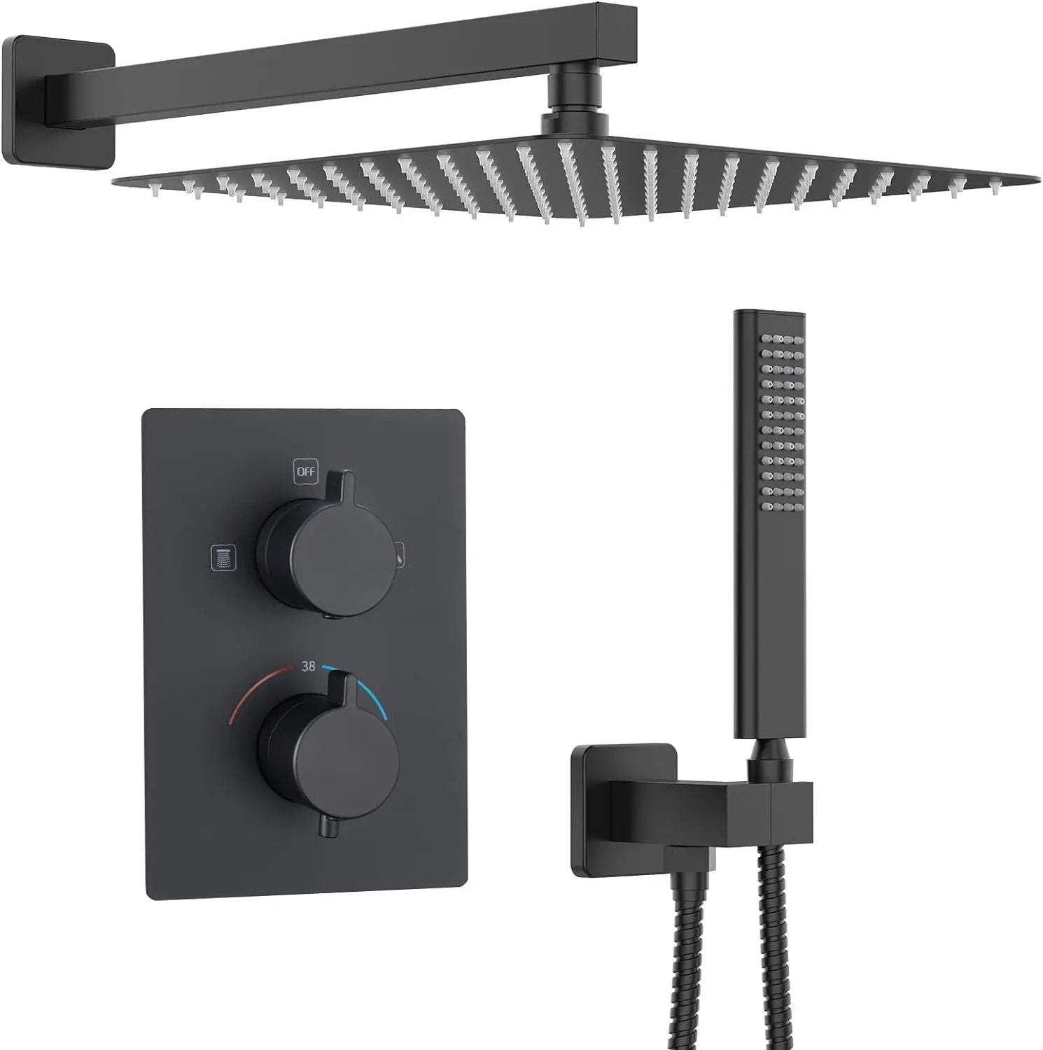 TRUSTMI Thermostatic Shower System Set Matte Black, 3-Way Push Button Diverter Brass Wall Mount Ceiling Shower Faucet Complete with16 Inch 2 Modes Wat by Selzalot