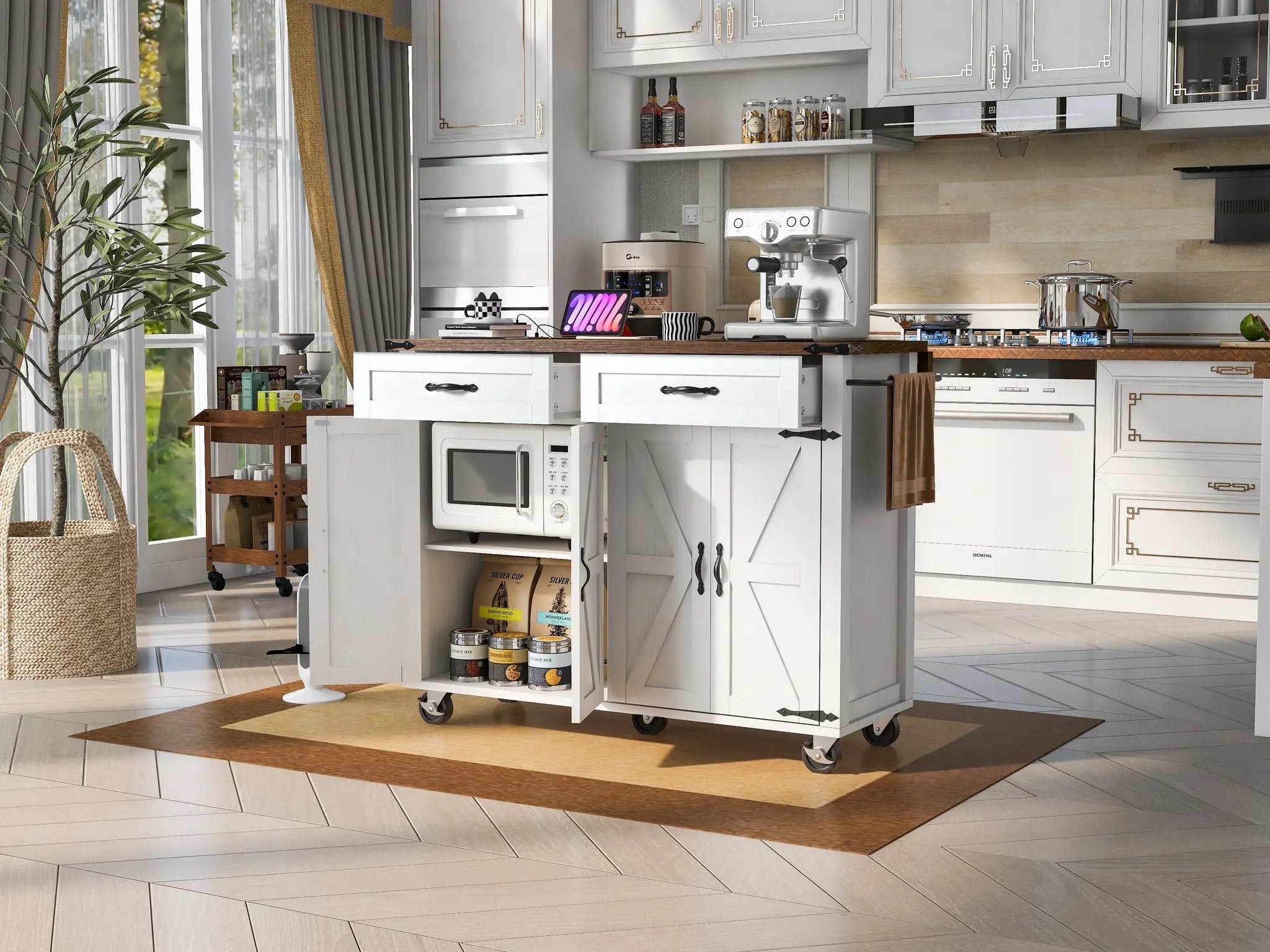 K&K 53.5'' Farmhouse Kitchen Island with Power Outlet by HouseOfZazla