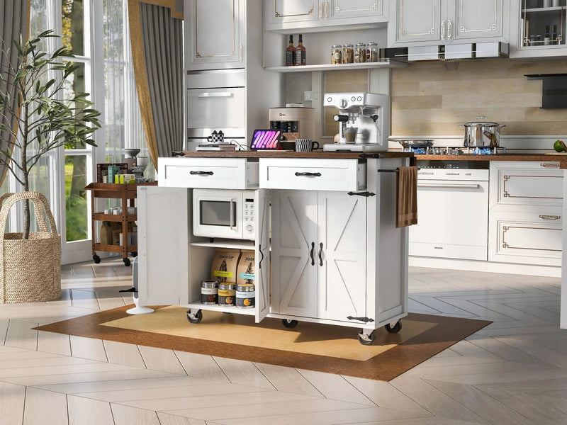 K&K 53.5'' Farmhouse Kitchen Island with Power Outlet by HouseOfZazla