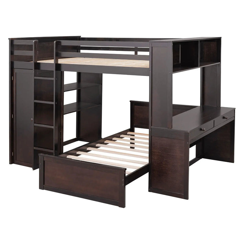 Loft Bed With A Twin Size Standalone Bed, Shelves, Desk, And Wardrobe by HouseOfZazla