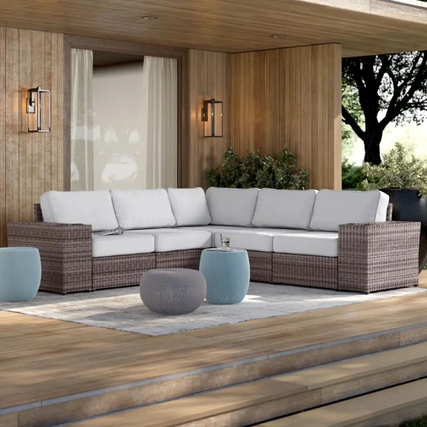 Wide Reversible Outdoor Sectional Sofa With Cushions - Brown / Gray by Unique Piece Furniture